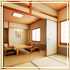 和室「二間続きの広々としたお部屋は、4名様までご利用できます。和室ならではの寛ぎ感をご提供いたします。」